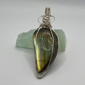 Labradorite Raindrop Wire Wrapped Pendant Sterling Silver